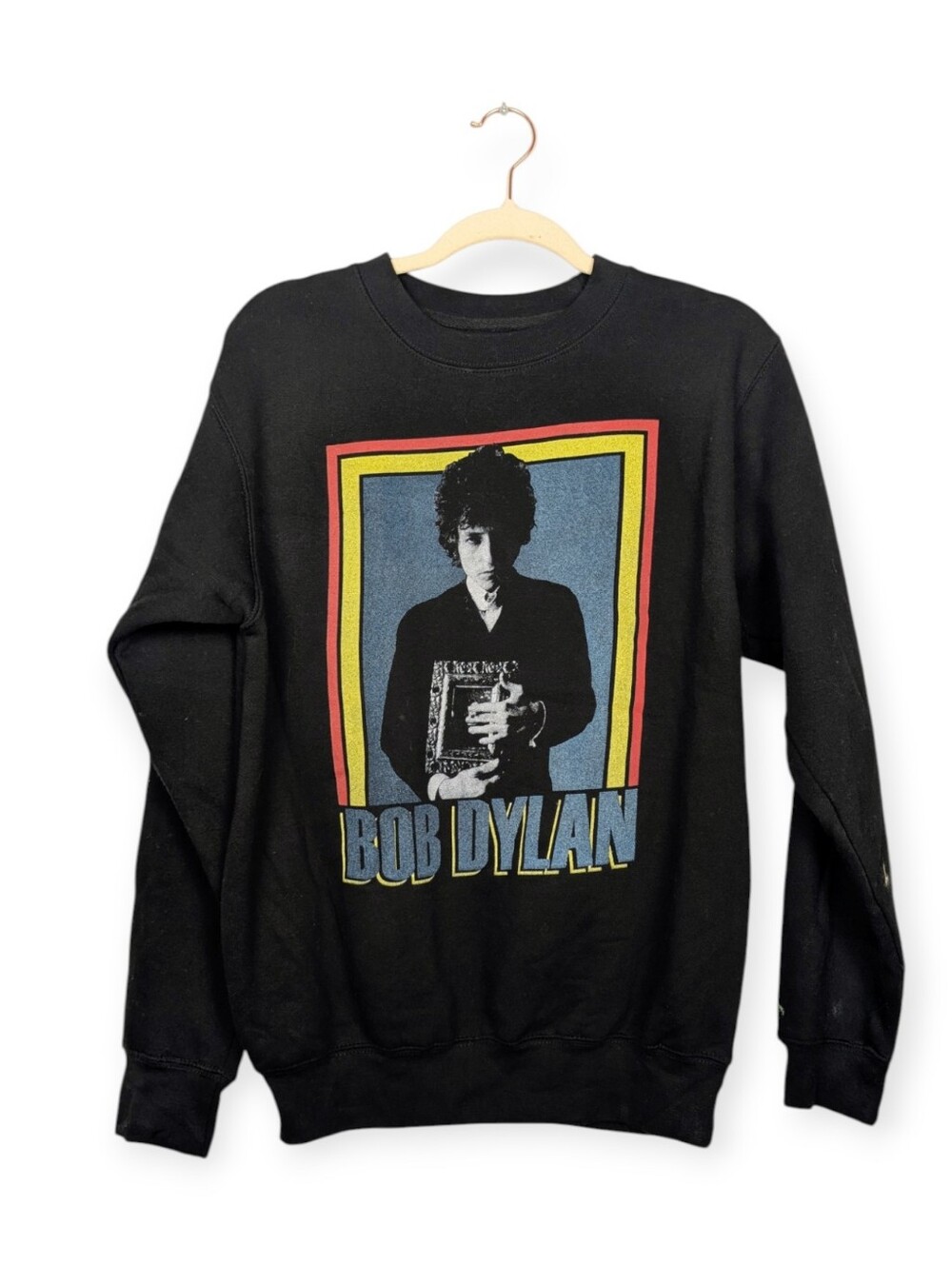 Bob Dylan Graphic Sweatshirt Black Crewneck Pullover Music Band Size S
